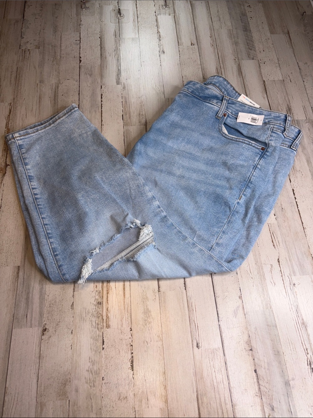 Old Navy OG High-Rise Ankle Extra Stretch Lt Blue Cropped Ripped Jeans P Sz 26